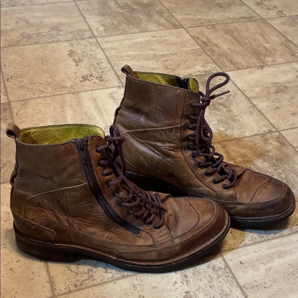 Fly London Men's Brown Leather Chukka Boots with Lace-Up and Side Zip